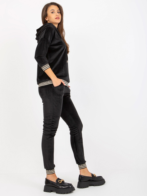 Hurt Czarny damski komplet welurowy z bluzą z kapturem