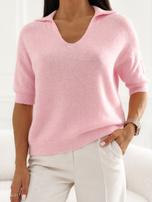 Light pink women's basic sweater with short sleeves.