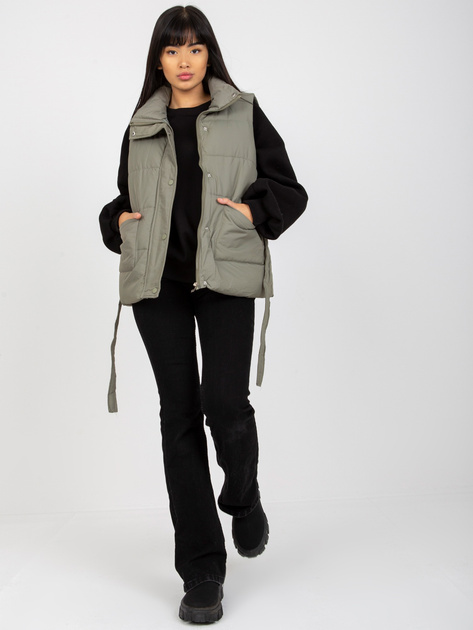 Hurt Khaki puchowa kamizelka z paskiem i kieszeniami