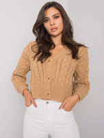 Kamelfarbener Knopf-Pullover mit Zopfstrick Avezzano SUBLEVEL.