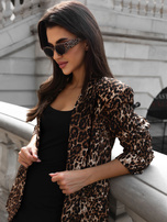 Hurtownia Ciemnobeżowo-czarna marynarka oversize z printem 