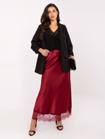 Bordowa satynowa spódnica z koronką RUE PARIS  