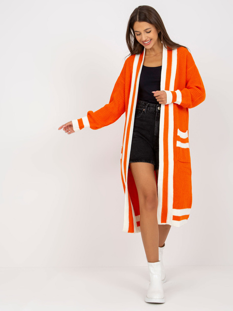 Hurt Pomarańczowy długi kardigan z kieszeniami RUE PARIS