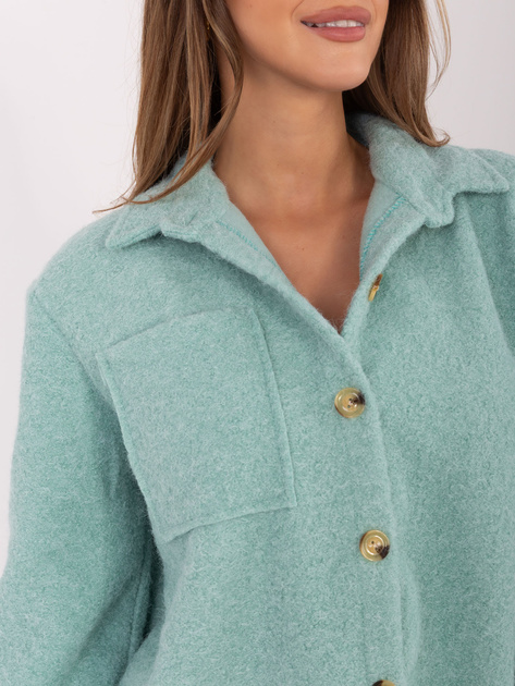 Miętowa koszulowa kurtka z dzianiny boucle RUE PARIS
