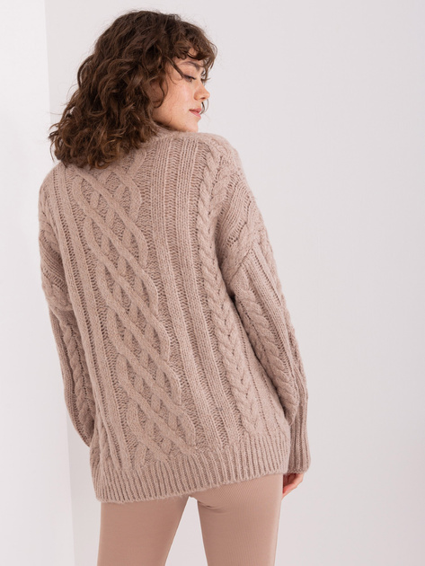 Hurt Ciemnobeżowy sweter z warkoczami o luźnym kroju