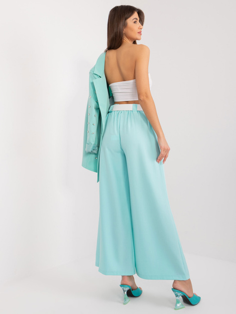 Hurt Miętowe materiałowe spodnie z gumką w pasie
