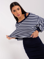 Hurt Granatowo-biały komplet basic z sukienką w prążek