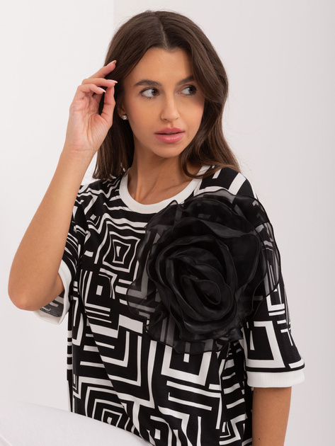 Hurtownia Czarna damska bluzka w geometryczny wzór