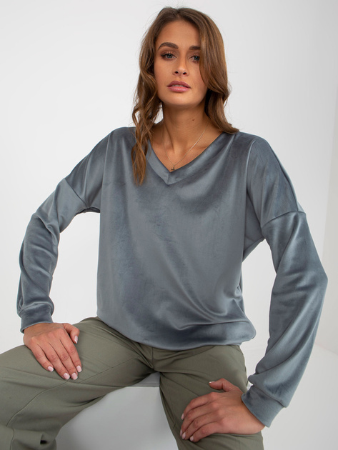 Hurt Brudnoniebieska welurowa bluza bez kaptura z wiskozy