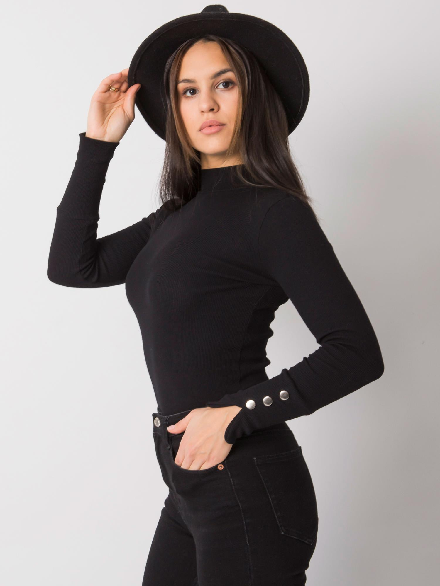 Schwarze, figurbetonte Bluse mit langen Ärmeln Marbella RUE PARIS.