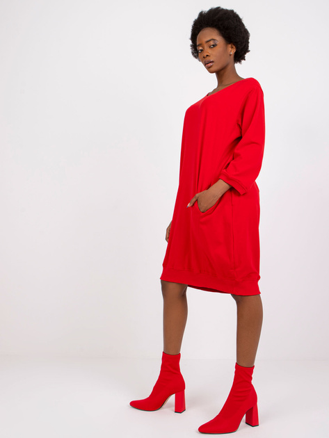 Czerwona dresowa sukienka z kieszeniami Salou