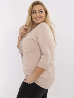Beżowa damska bluzka plus size z nadrukiem 