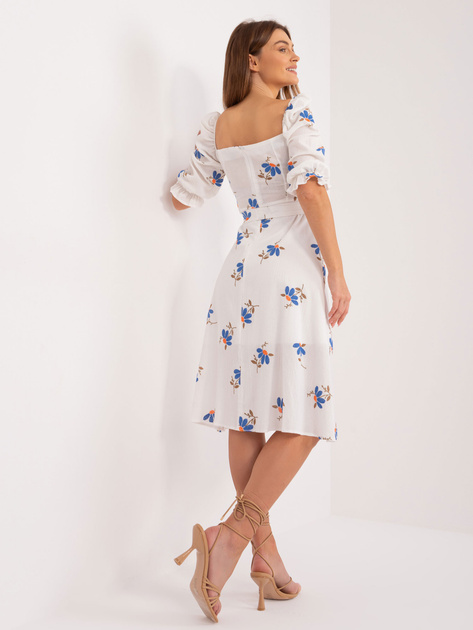 Hurt Ecru-niebieska sukienka w kwiaty z rozcięciem