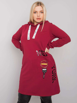 Bordowa tunika plus size z kapturem Ashford