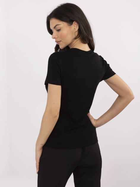 Czarno-różowy damski t-shirt z aplikacją misia