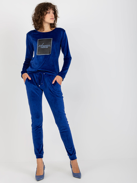Hurt Kobaltowy damski komplet welurowy ze spodniami