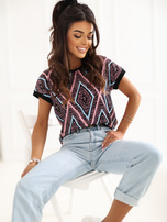 Czarna damska bluzka w geometryczny wzór