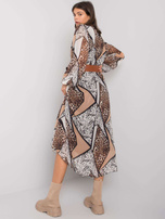 Black and beige patterned dress with Richland belt