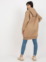 Hurt Ciemnobeżowa długa dresowa bluza basic z kapturem