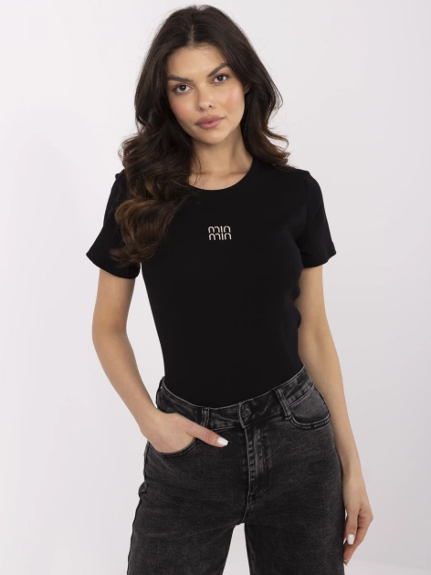 Czarna casualowa bluzka z krótkim rękawem