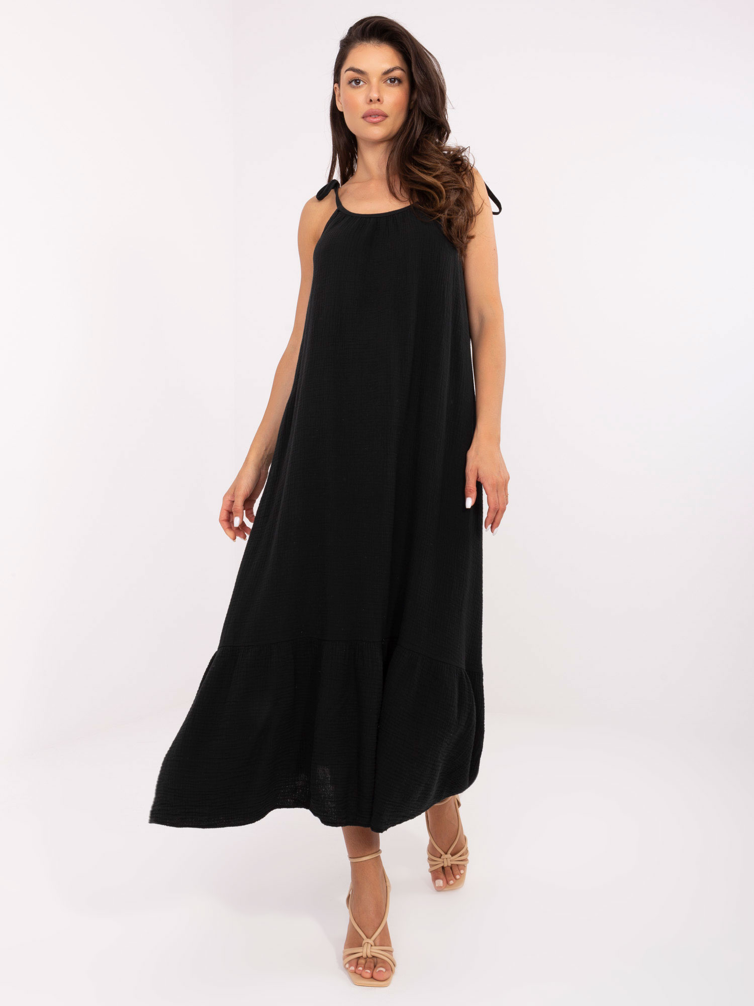 Schwarzes Midi-Kleid aus Musselin OCH BELLA.