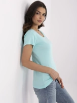 Miętowy t-shirt basic o dopasowanym kroju RUE PARIS 