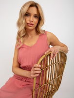 Hurt Ciemnoróżowa maxi sukienka z falbaną i gumką w pasie FRESH MADE 