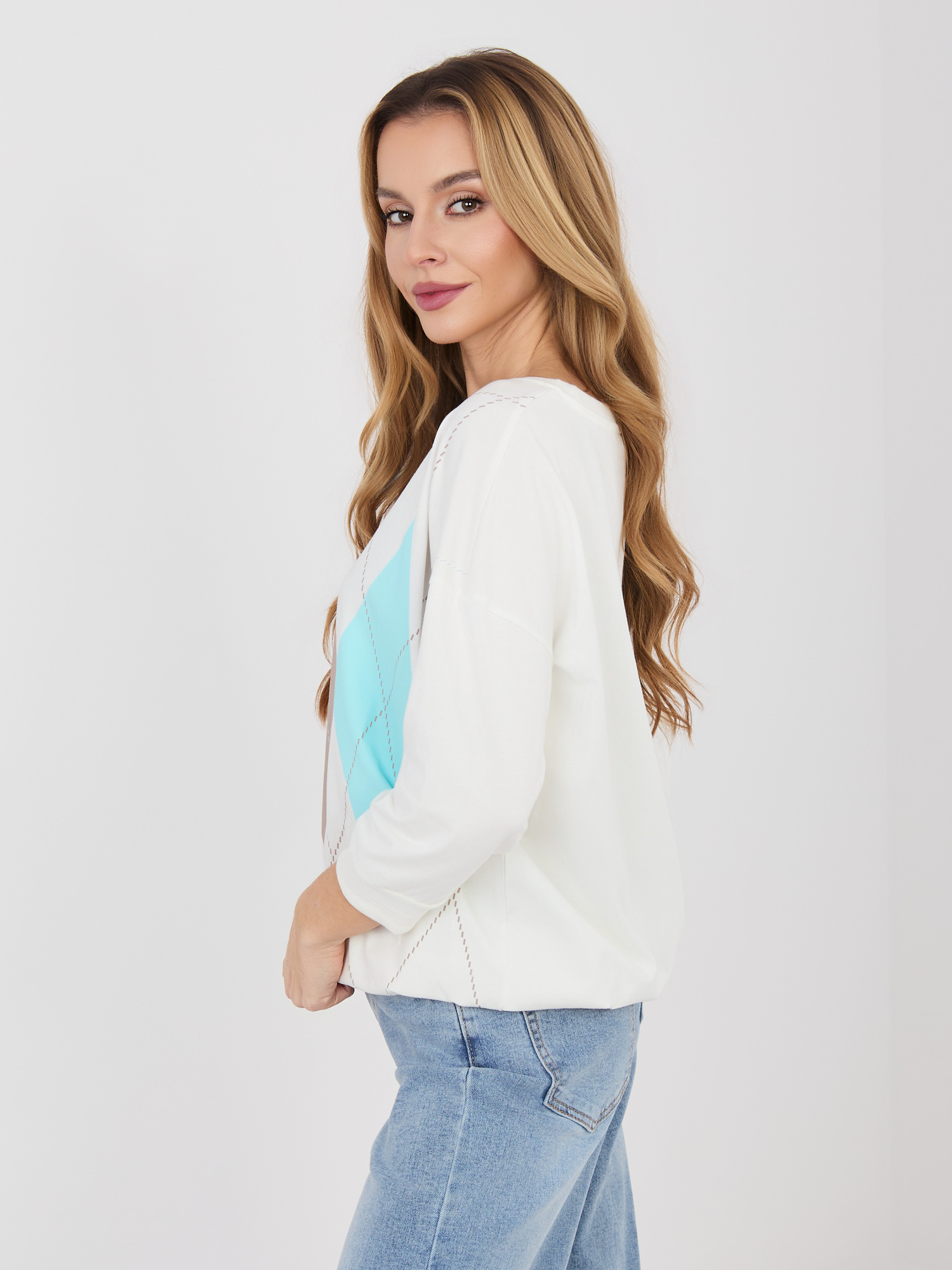 Ecru casualowa bluzka z okrągłym dekoltem 