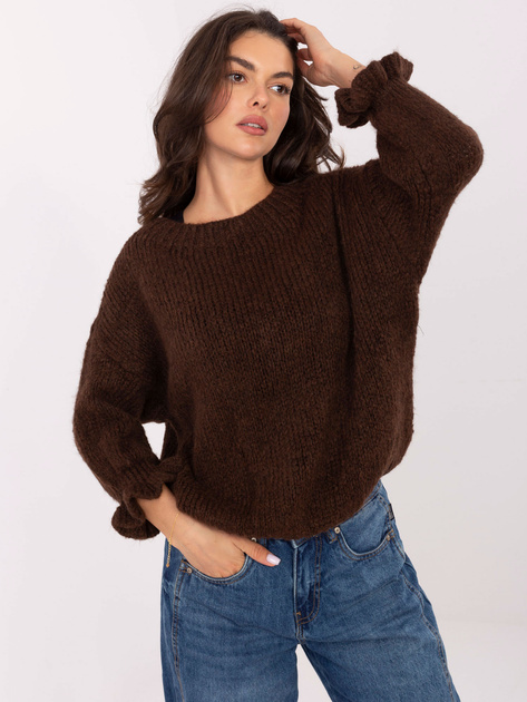 Ciemnobrązowy damski sweter oversize z wełną