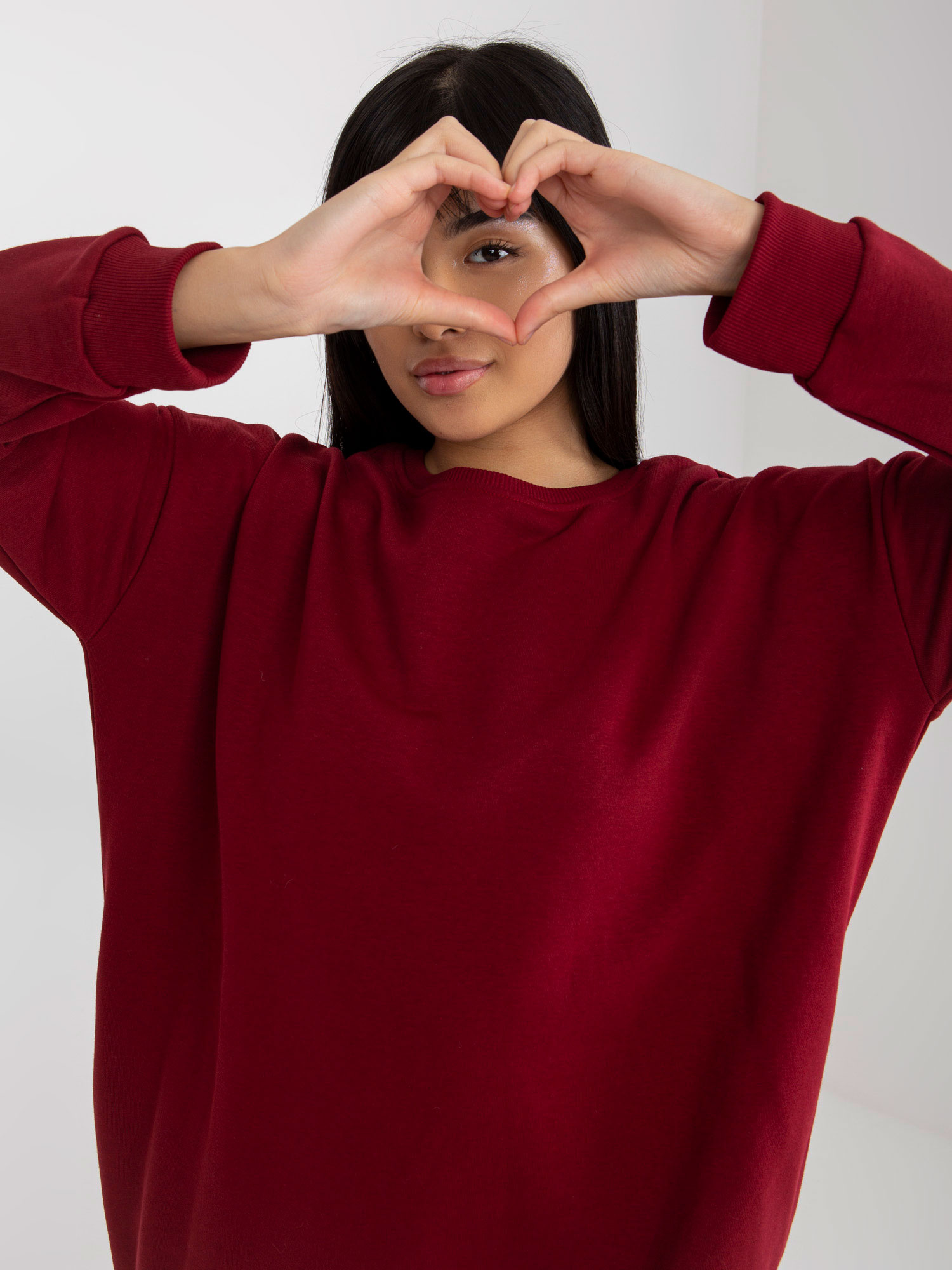 Bordowa długa bluza basic oversize
