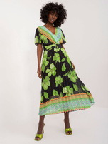 Hurt limonengrüne und schwarze Midi-Kleid mit kurzen Ärmeln.