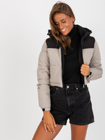 Hurt Czarno-beżowa krótka kurtka zimowa z kapturem