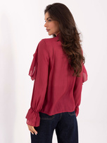 Bordowa koszula z falbankami przy rękawach RUE PARIS