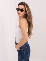 Biały damski tank top z haftowanym napisem SUBLEVEL 