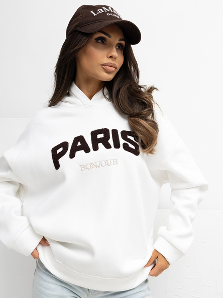 Ecru mikina s kontrastním nápisem RUE PARIS.