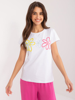 Hurt Biały t-shirt z aplikacją i perełkami BASIC FEEL GOOD