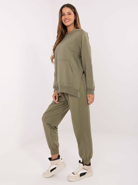Khaki dresowa bluza kangurka z rozcięciami