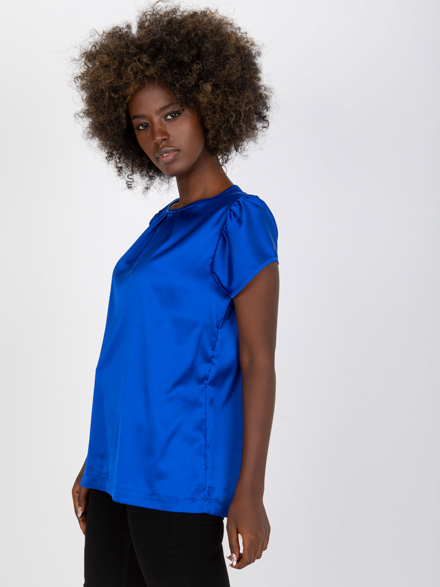 Temno modra gladka bluza z okroglo izrezom RUE PARIS.