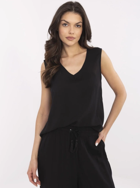 Czarna letnia bluzka damska z wiskozy SUBLEVEL