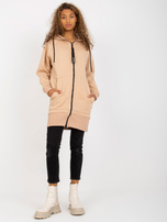 Hurt Beige lange offene Basic-Jacke mit Kapuze RUE PARIS.