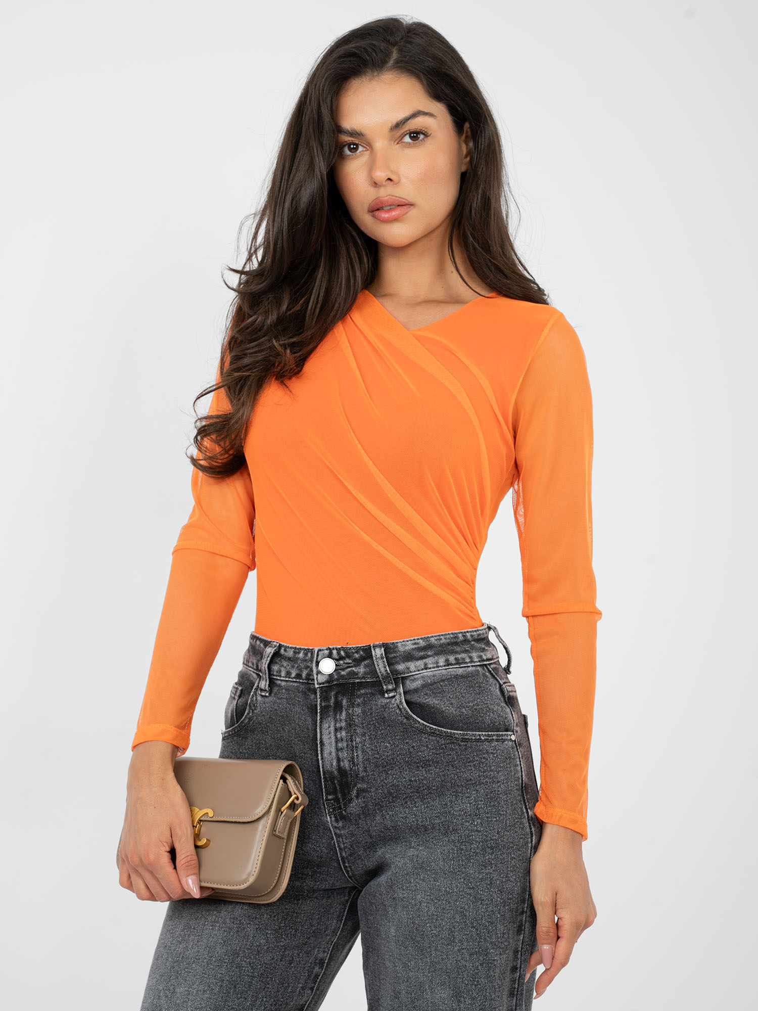 Orange elegantes Body aus Netz.