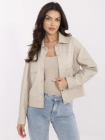 Beżowa kurtka z ekoskóry z kołnierzykiem