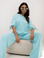 Miętowy damski komplet z wiązaniem na rękawach