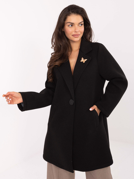 Czarny piankowy płaszcz z broszką  RUE PARIS