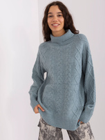 Hurt Ciemnomiętowy sweter z warkoczami i golfem