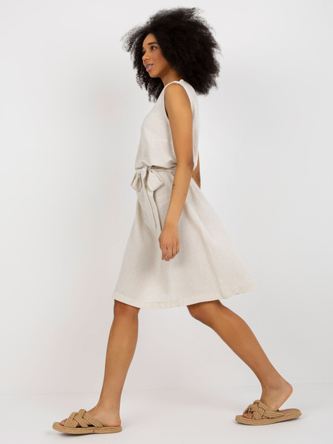 Hurtownia Jasnobeżowa letnia sukienka z lnem RUE PARIS