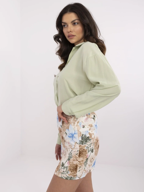 Beżowo-niebieskie eleganckie spódnico-szorty