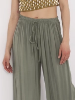 Khaki letnie spodnie z szeroką nogawką 