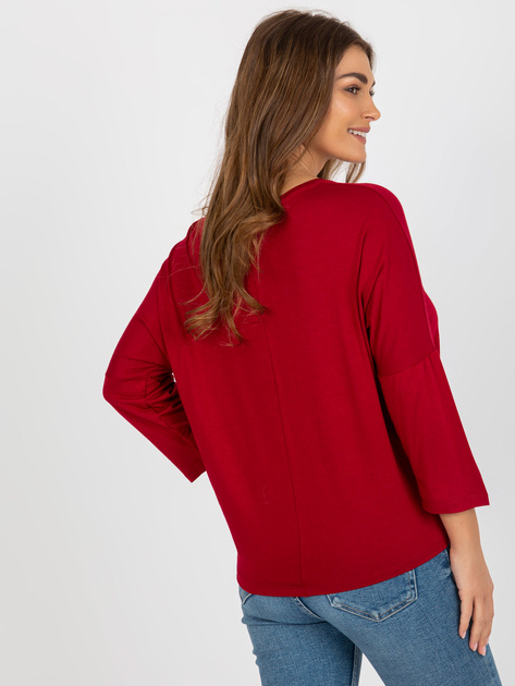 Hurt Bordowa damska bluzka basic z rękawem 3/4