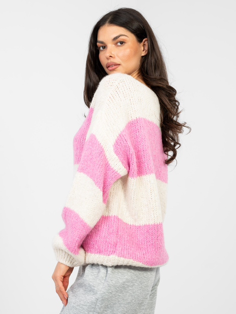 Pastelowy różowy damski sweter z bufiastym rękawem